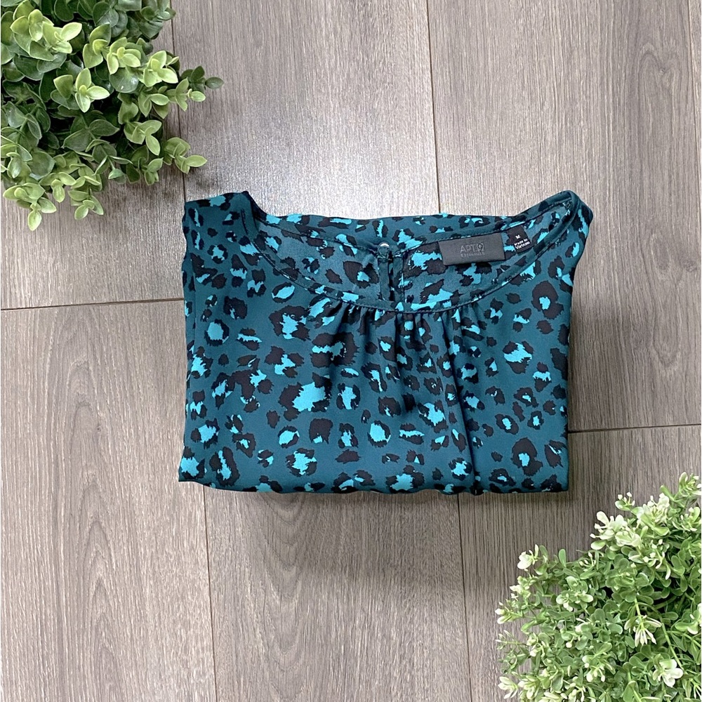 Apt 9 Turquoise Leopard Print Blouse